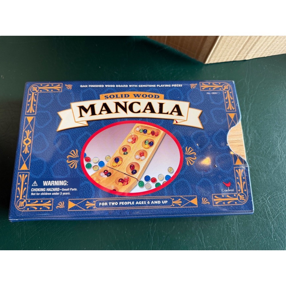 Cardinal Solid Wood Mancala Board Game Oak Finish Glass Gemstones No. 18001
